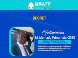 Mamadi Fatoumata Cissé nommé Directeur général du BSD : un message de reconnaissance et d’engagement